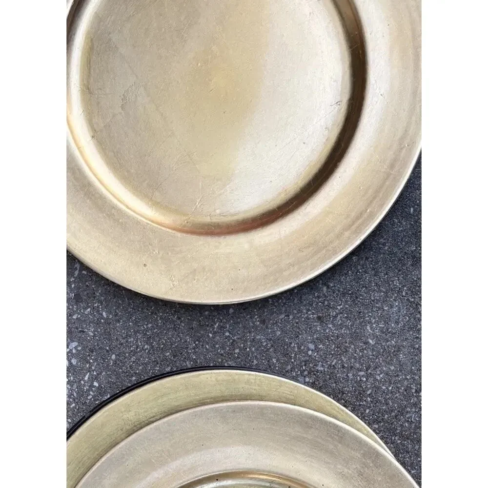 Set of 6 Hand Painted Gold Lacquer Charger Plates Metallic Elegant Table Decor